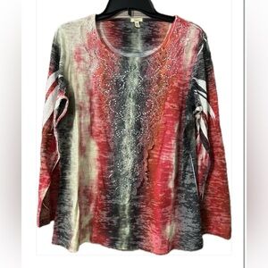 REBA Rhinestone Burnout Top SZ XL